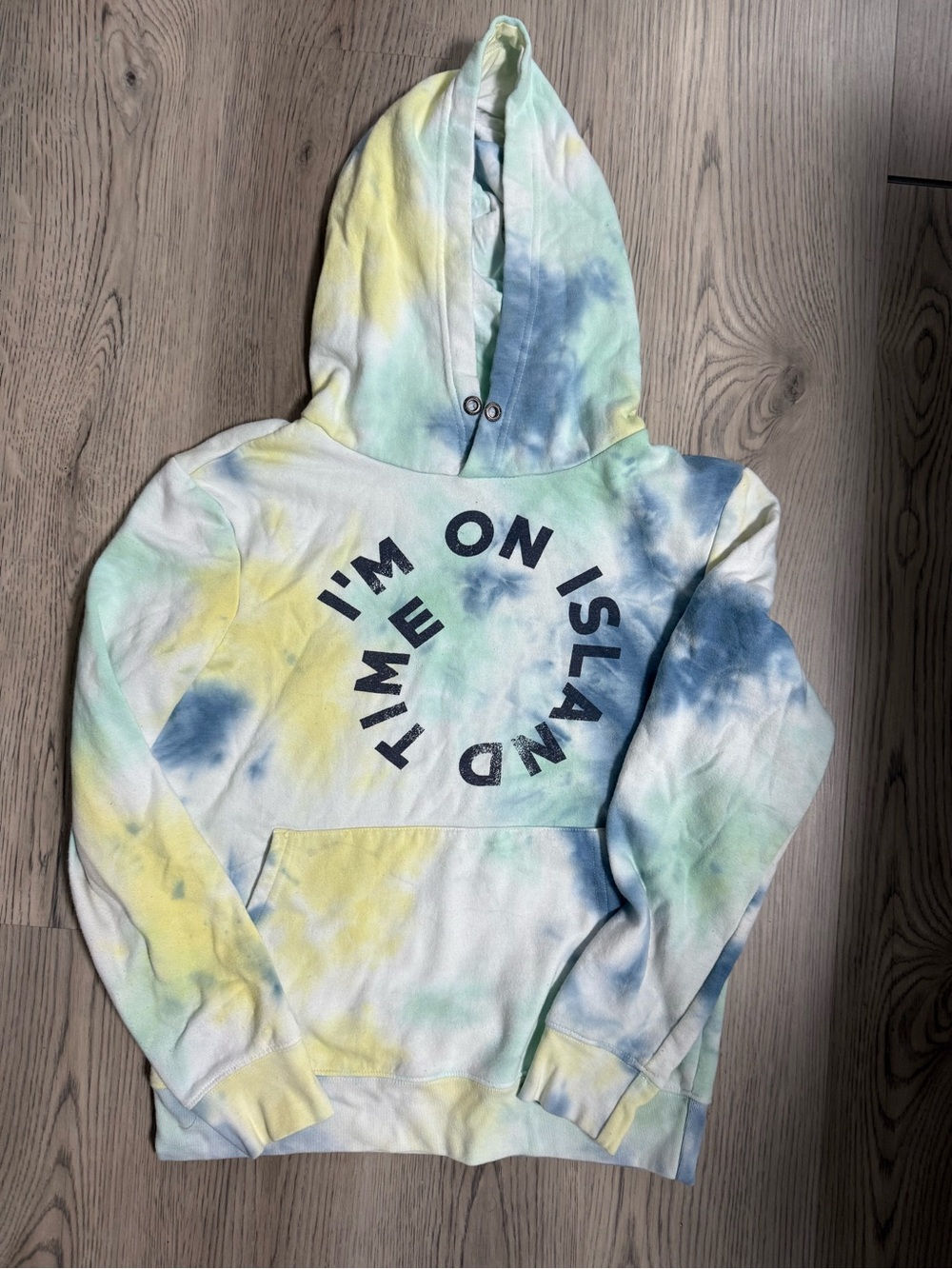 Aeropostale Tie-Dye Hooded Sweatshirt - Pastel Yellow, Blue & Green